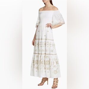 Kobi Halperin Quinn Embroidered Smocked Voile Midi-Dress *NWT*